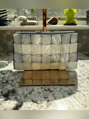 Elegant Mother of Pearl  grey and white pouch